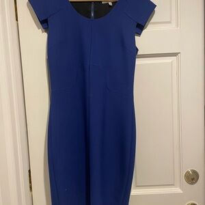 Robert Rodriguez Blue Sheath Midi Dress with Cap Sleeves